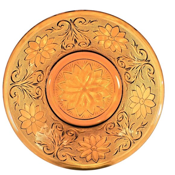 Tiara Round Amber Glass Heavy Sandwich Pattern Serving Bowl - Picture 3 of 4